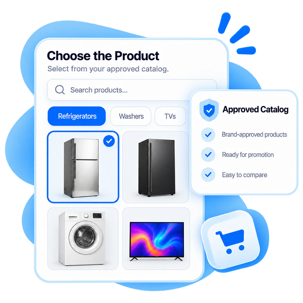 Product search with an approved catalog of refrigerators, washers and TVs