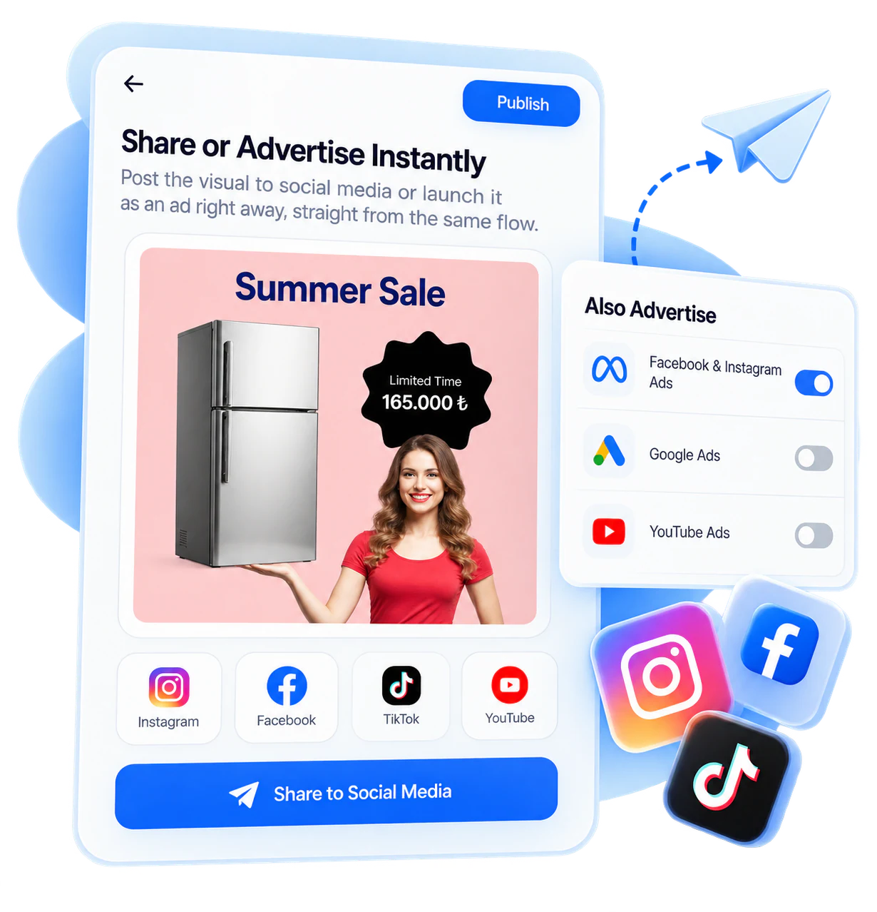 Generated visual ready to share on Instagram, Facebook, TikTok and YouTube or run as an ad